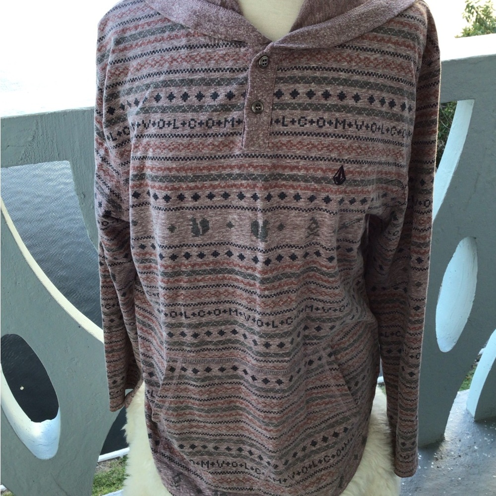 Volcom Signature Patterned Hooded Long Sleeve Shirt